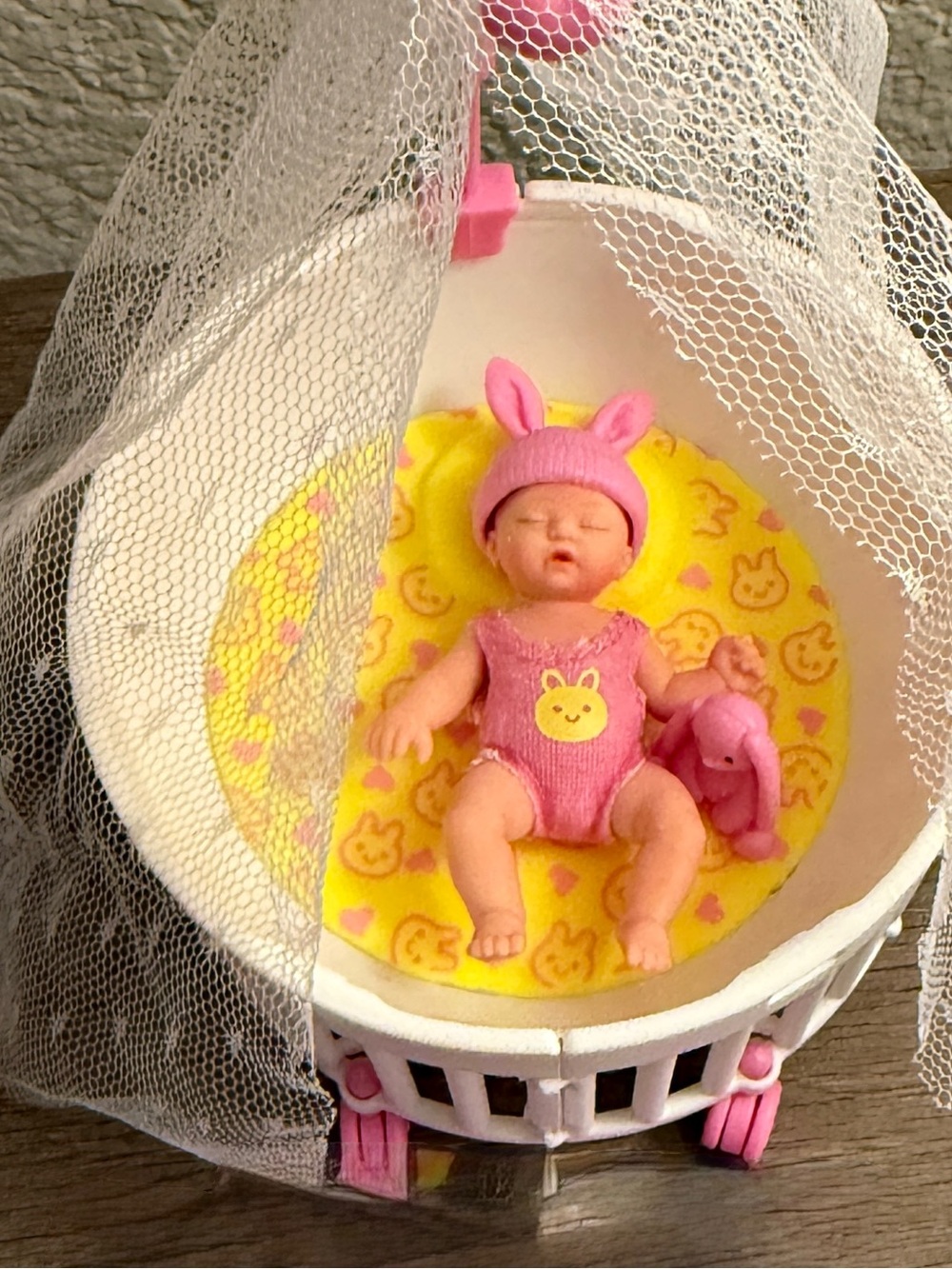 My Mini Baby with Pink Bunny Outfit& Crib